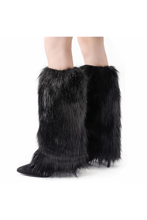 Fur Leg Warmers Y2K, Women's Soft Faux Fur Fluffy Boot Cuffs for Halloween, Christmas & Mardi Gras, 15.7"