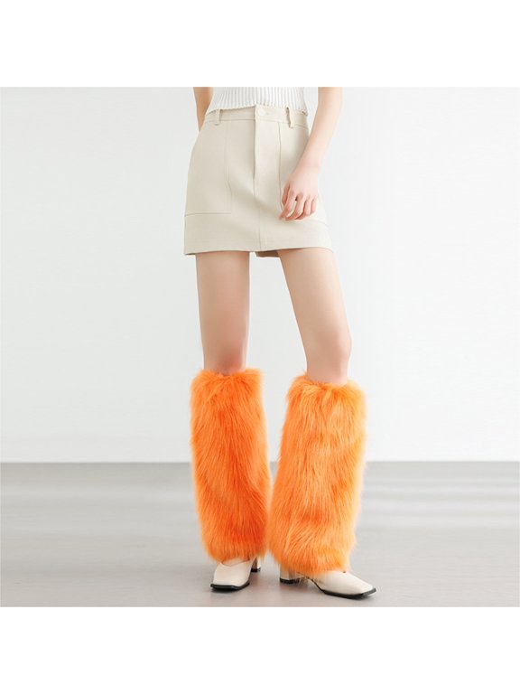 Fur Leg Warmers Y2K, Women's Soft Faux Fur Fluffy Boot Cuffs for Halloween, Christmas & Mardi Gras, 15.7"