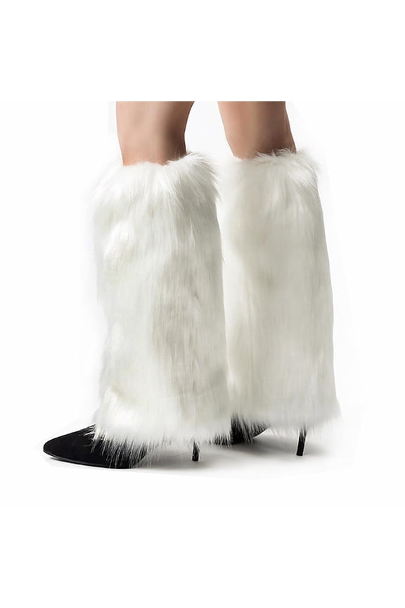 Fur Leg Warmers Y2K, Women's Soft Faux Fur Fluffy Boot Cuffs for Halloween, Christmas & Mardi Gras, 15.7"
