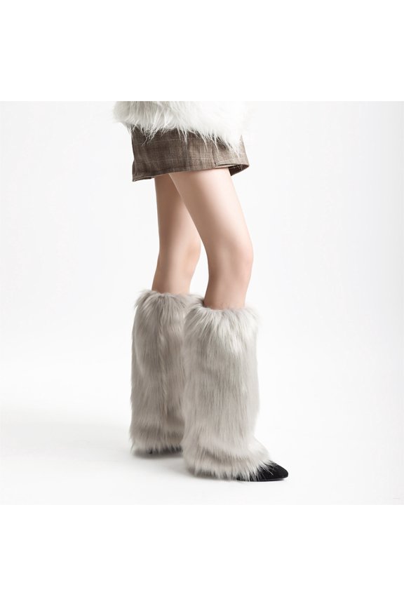 Fur Leg Warmers Y2K, Women's Soft Faux Fur Fluffy Boot Cuffs for Halloween, Christmas & Mardi Gras, 15.7"
