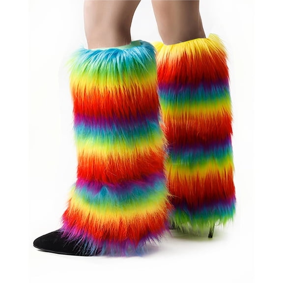 Fur Leg Warmers Y2K, Women's Soft Faux Fur Fluffy Boot Cuffs for Halloween, Christmas & Mardi Gras, 15.7"