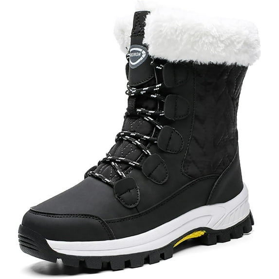 Fur Lined Winter Boots for Women - Waterproof Snow Booties with Anti-Slip Sole, Comfortable Outdoor Walking Shoes