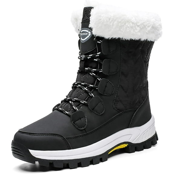 Fur Lined Winter Boots for Women - Waterproof Snow Booties with Anti-Slip Sole, Comfortable Outdoor Walking Shoes