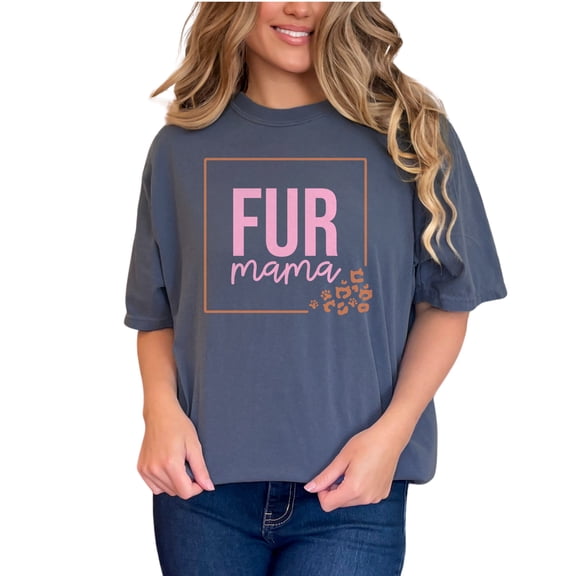 Fur Mama, Dog or Cat Mom Merch, Denim Comfort Colors T-Shirt, Small