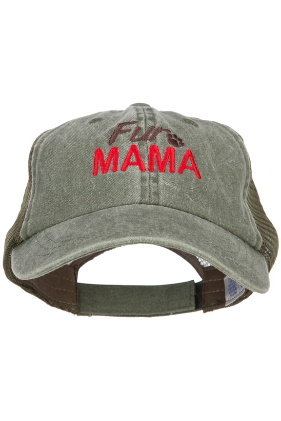 Fur Mama Embroidered Washed Twill Trucker Cap - Olive Olive OSFM