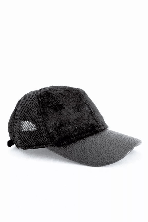 Fur + Mesh Baseball Cap