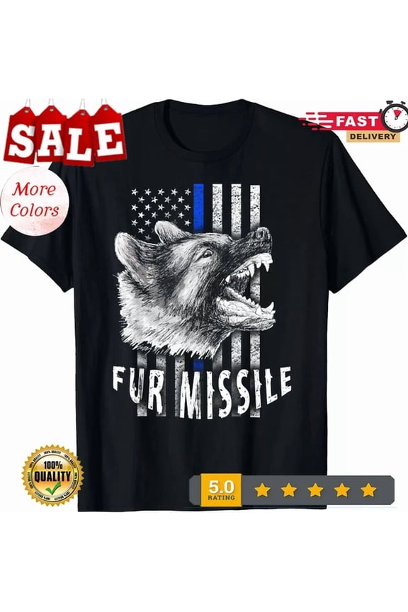 Fur Missile K-9 Vertical Thin Blue Line Flag Gift T-Shirt Birthday Gifts; For Men & Women, Vintage Birthday Gift