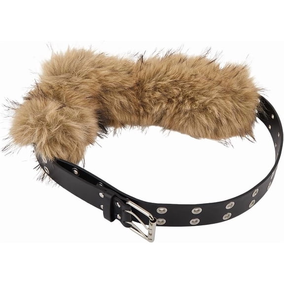 Fur PU Leather Waist Belt Brown Faux Fluffy Winter Warm Waistband Medieval Viking Renaissance Adjustable Black Knight Waistband Chain Belts