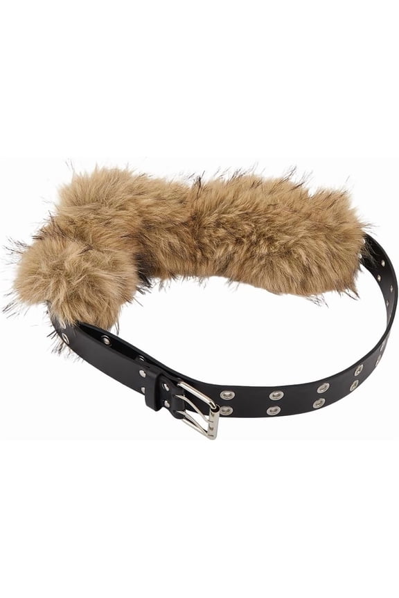 Fur PU Leather Waist Belt Brown Faux Fluffy Winter Warm Waistband Medieval Viking Renaissance Adjustable Black Knight Waistband Chain Belts
