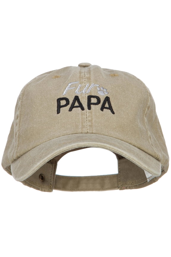 Fur Papa Embroidered Washed Cotton Twill Cap - Khaki OSFM