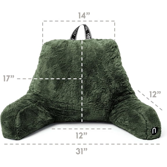 Fur Reading Pillow, Stylish Back Pillow for Bed Sitting Up, Faux Fur Bed Chair Pillow with Arms, Reading Pillows for Sitting in Bed Adult & Kids, Back Support Pillow for Bed Rest - Olive Green