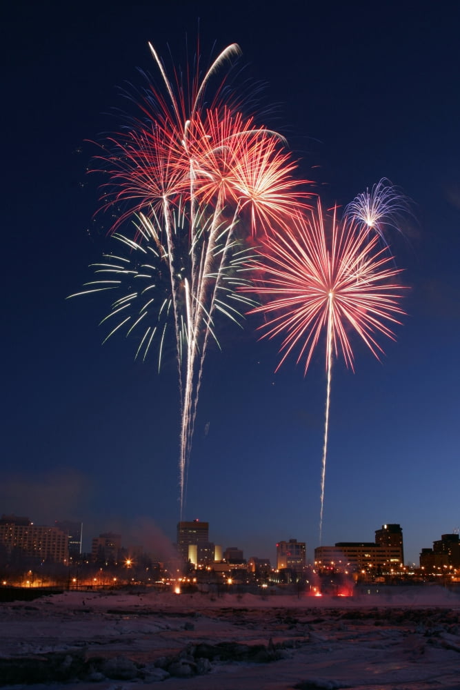 Fur Rondy Fireworks Over Anchorage Southcentral Alaska Winter Canvas Art - Calvin Hall Design Pics (11 x 17)