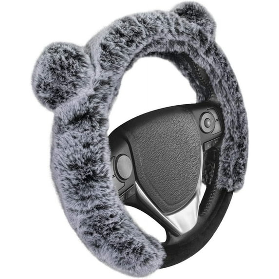 Fur Steering Wheel Cover, Plush Faux Fur Fuzzy Steering Cover for Car Truck Van SUV, Standard Size Fits Wheels 14.5-15 In Diameter