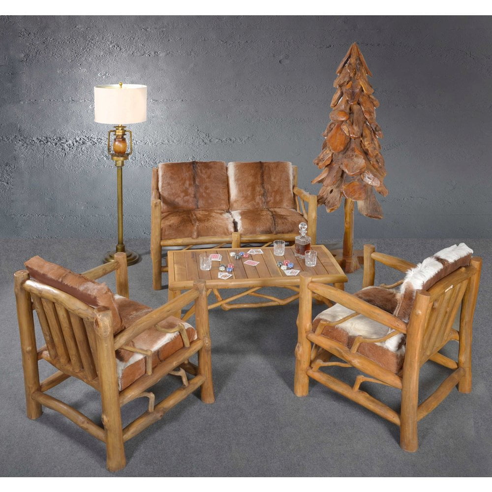 Handcrafted Teak and Hide Barrel Armchair
