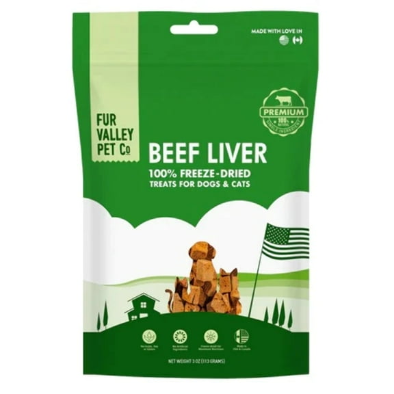 Fur Valley Pet Co. Beef Liver Freeze-Dried Treats for Dogs & Cats, 3oz Bag