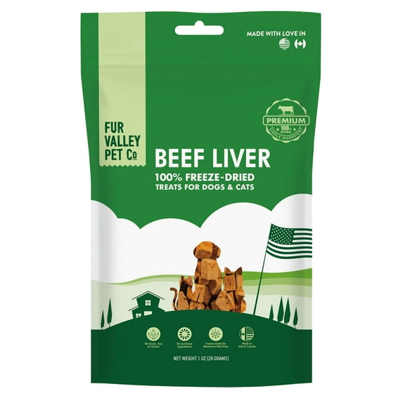 Fur Valley Pet Co. Freeze Dried Raw Beef Liver Treats & Topper for Dogs and Cats - 1 oz.