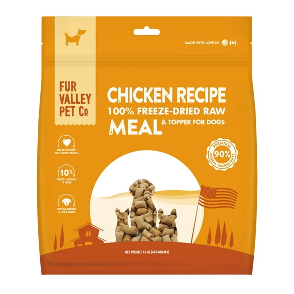 Fur Valley Pet Co. Freeze Dried Chicken Recipe Dog Food and Topper, 16 oz. Bag