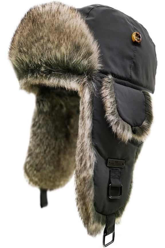 Fur Winter Trapper Hat,Unisex Taslon Faux Fur Aviator Ski Trapper Trooper Pilot Hat,Snow Eskimo Hat with Ear Flaps