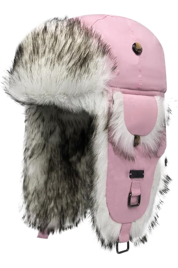 Fur Winter Trapper Hat,Unisex Taslon Faux Fur Aviator Ski Trapper Trooper Pilot Hat,Snow Eskimo Hat with Ear Flaps