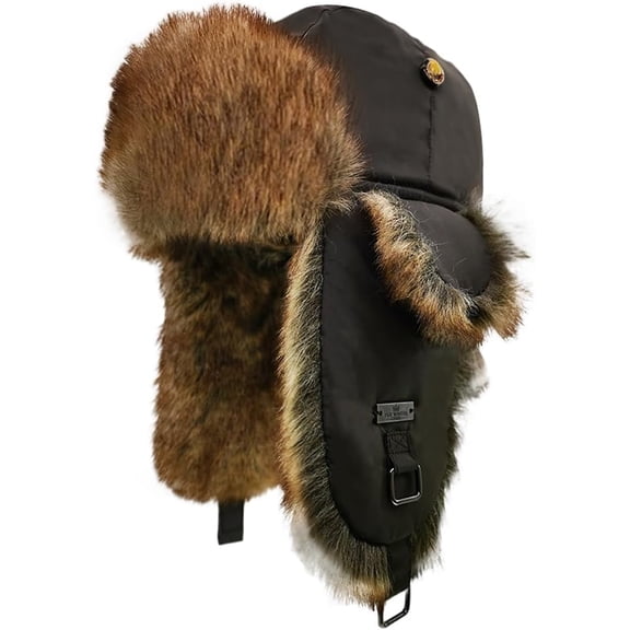Fur Winter Trapper Hat,Unisex Taslon Faux Fur Aviator Ski Trapper Trooper Pilot Hat,Snow Eskimo Hat with Ear Flaps