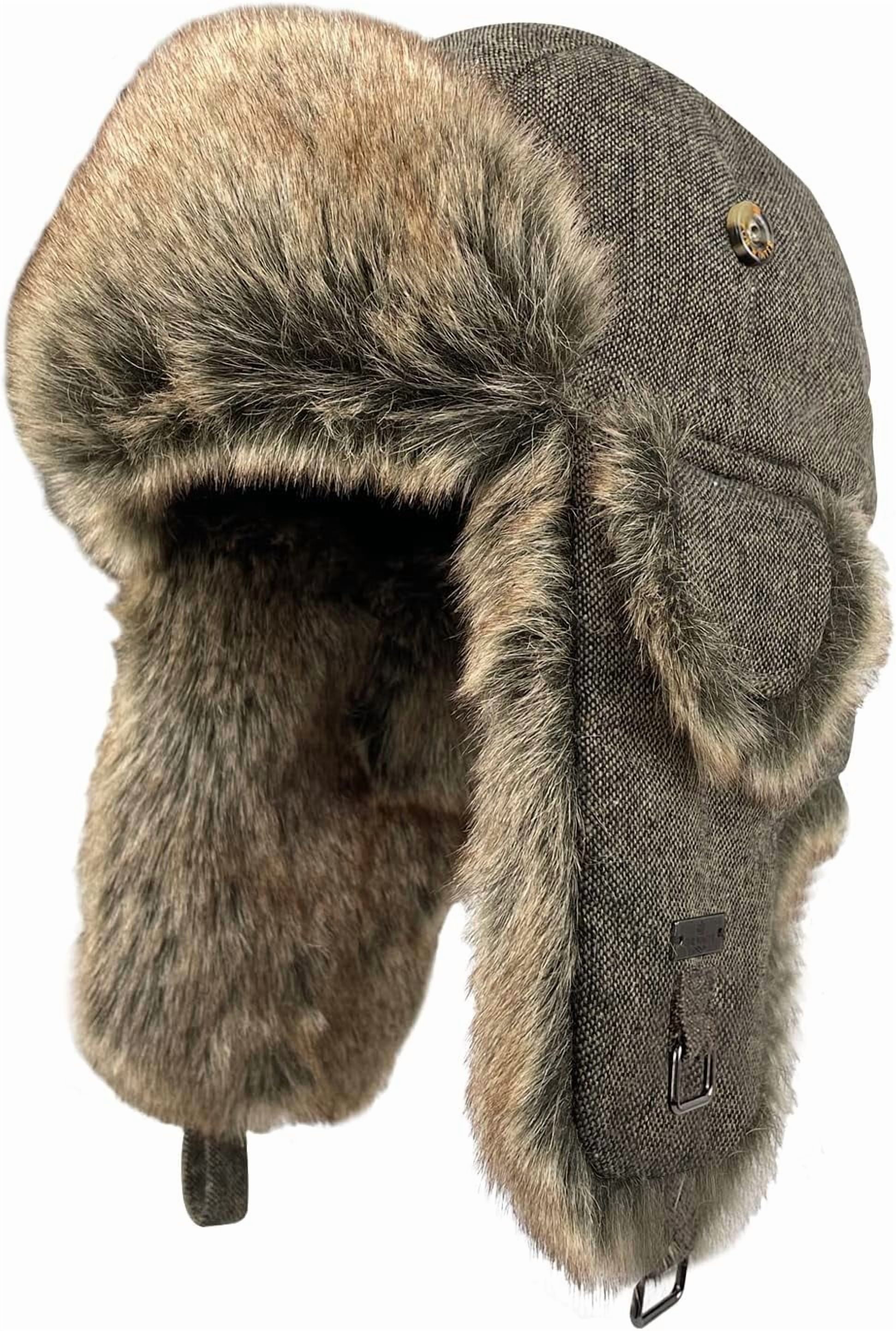 Fur Winter Trapper Hat,Wool Faux Fur Aviator Ski Trapper Trooper Pilot Snow Eskimo Hat with Ear Flaps for Men & Women