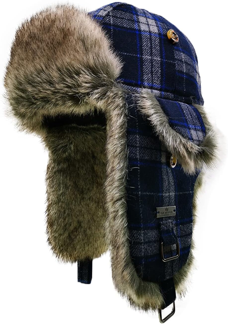 Fur Winter Trapper Hat,Wool Faux Fur Aviator Ski Trapper Trooper Pilot Snow Eskimo Hat with Ear Flaps for Men & Women