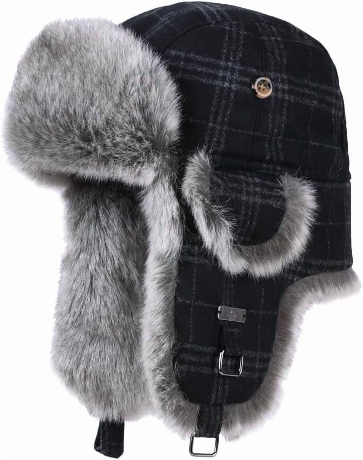 Fur Winter Trapper Hat,Wool Faux Fur Aviator Ski Trapper Trooper Pilot Snow Eskimo Hat with Ear Flaps for Men & Women