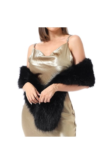 black dress with fur shawl Two-Piece Ensemble With Faux Fur Shawl, Cuffs And Midi Skirt main image 1