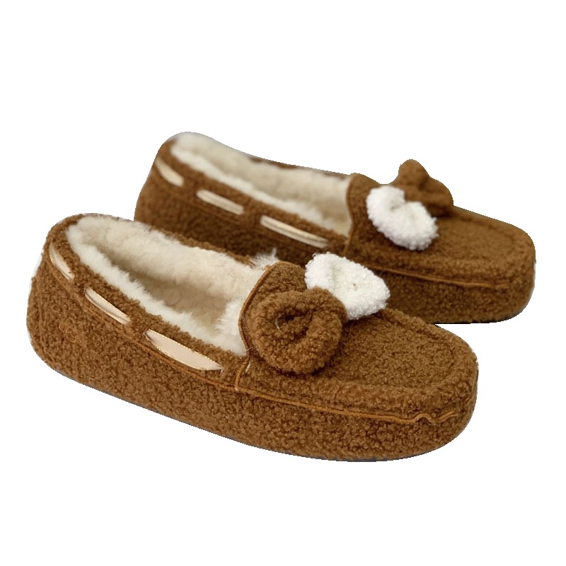 Fur integrated comfortable beanie shoes winter wool snow boots, round