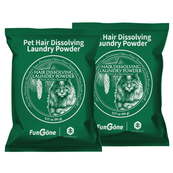 FurGone 2 Sachets Pet Hair Odor & Stain Remover for Laundry, 96.7% Hair Dissolution, Based Powder Detergent for Clothes, Bedding, Effective Dog & Cat Hair Remover, HE/Top/Front-Load Compatible