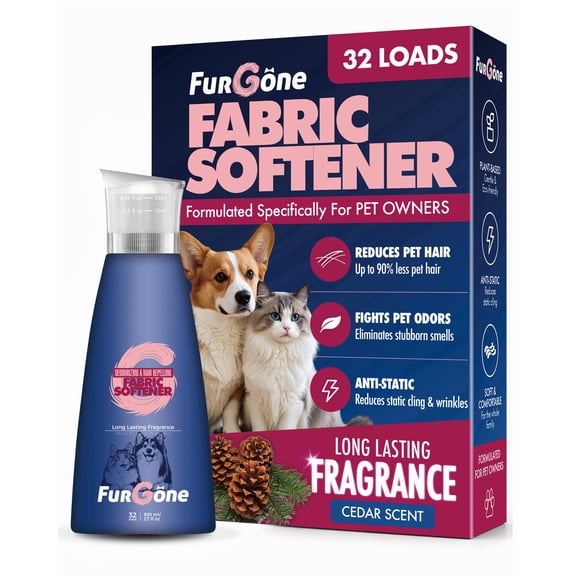 FurGone Fresh Cedar Liquid Fabric Softener for Pet Owner Homes, 32 Loads