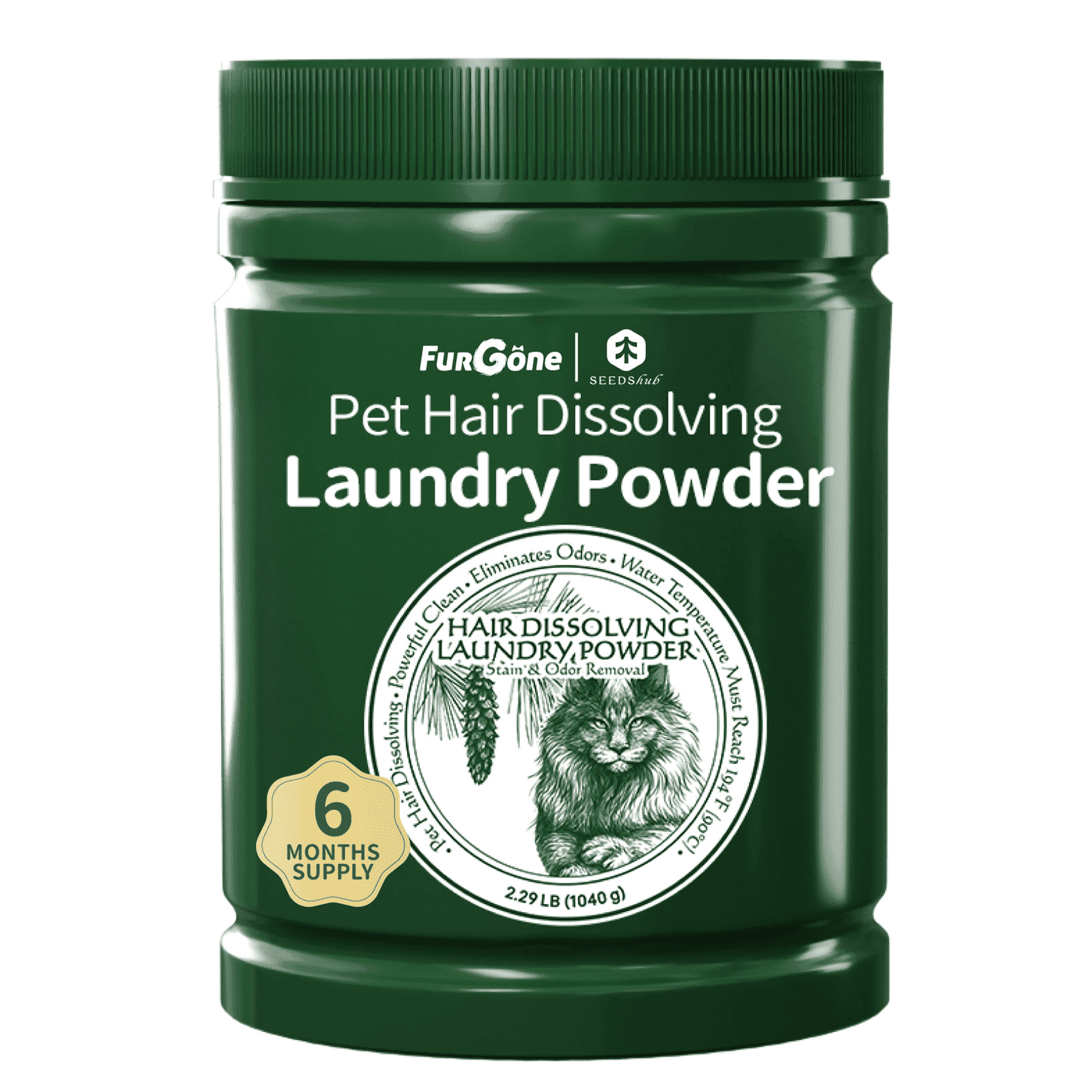 FurGone Pet Hair Odor & Stain Remover for Laundry, 96.7% Hair Dissolution, Based Powder Detergent for Clothes, Bedding, Effective Dog & Cat Hair Remover, 6-Month Supply, HE/Top/Front-Load Compatible