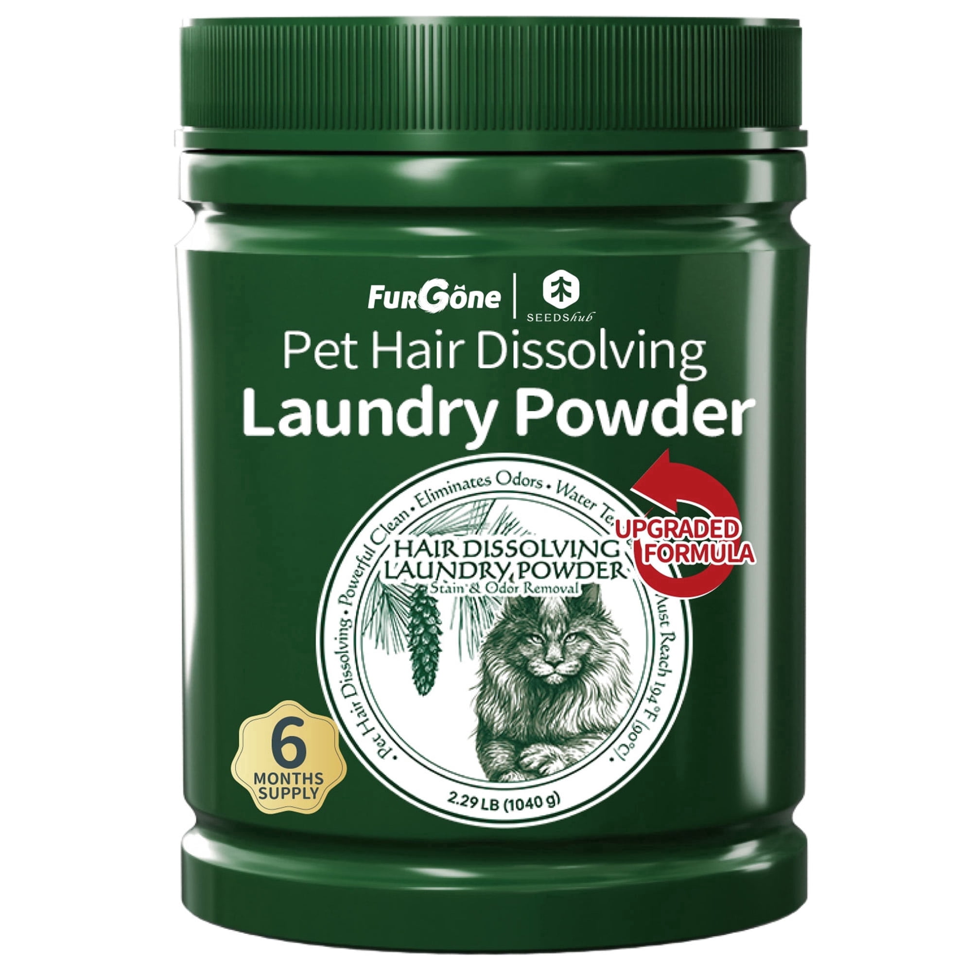 FurGone Pet Hair Odor & Stain Remover for Laundry, Upgraded Higher Hair Dissolution, 6-Month Supply, Based Powder Detergent for Clothes,Effective Dog & Cat Hair Remover,Septic Safe