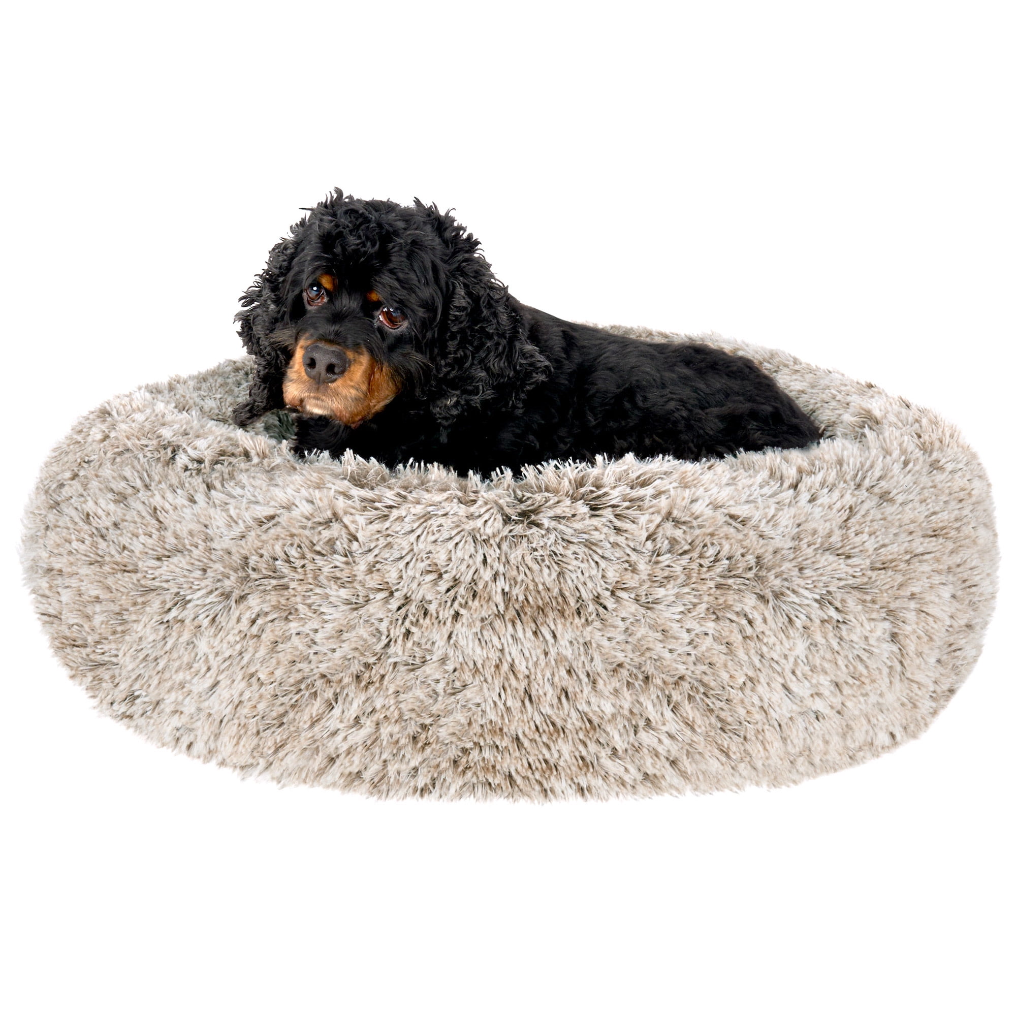 FurHaven Long Fur Calming Cuddler Donut Bed, Driftwood Brown, Small, 1 Count