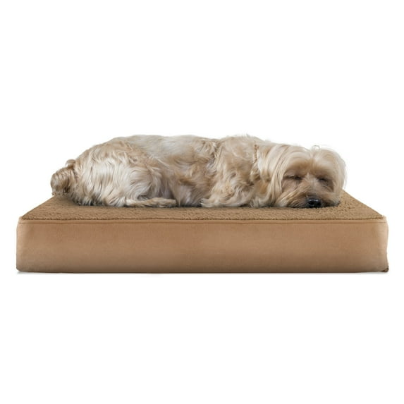 FurHaven | Deluxe Memory Foam Terry & Suedine Mattress Pet Bed for Dogs & Cats, Camel, Small