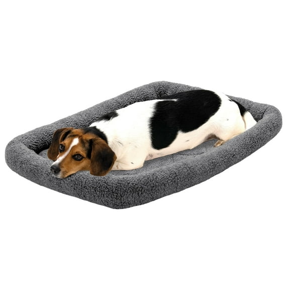FurHaven Faux Lambswool Bolster Crate Pet Bed - Gray, Medium