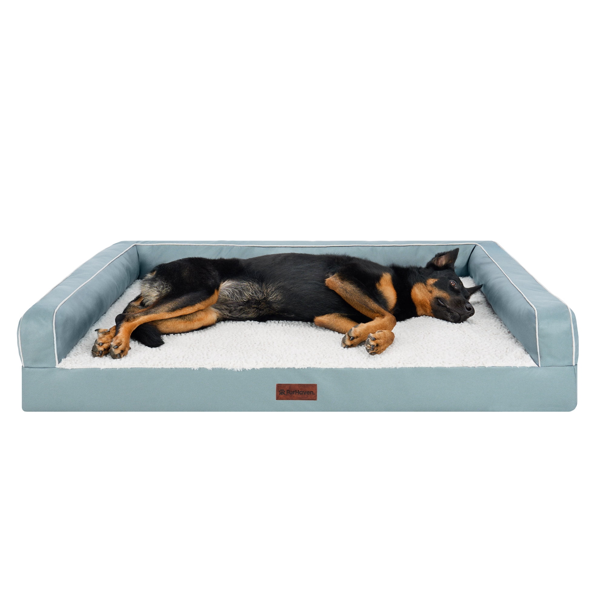 FurHaven Jumbo (32"x40") Orthopedic Dog Bed – Textured Plush & Coated Poly Modern Sofa Pet Bed, CertiPUR-US Foam, Removable Washable Cover, Riverway