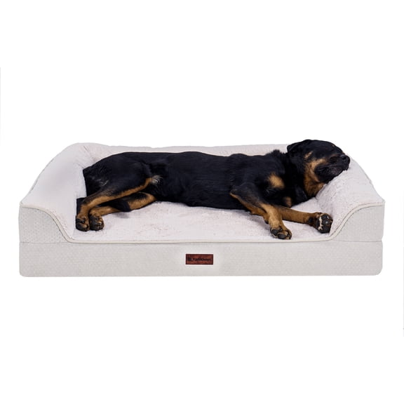 FurHaven Jumbo (40"x32") Cooling Gel Dog Bed  Cool Gel Memory Foam Sofa Pet Bed, Embossed Velvet, Removable Washable Cover, Clay