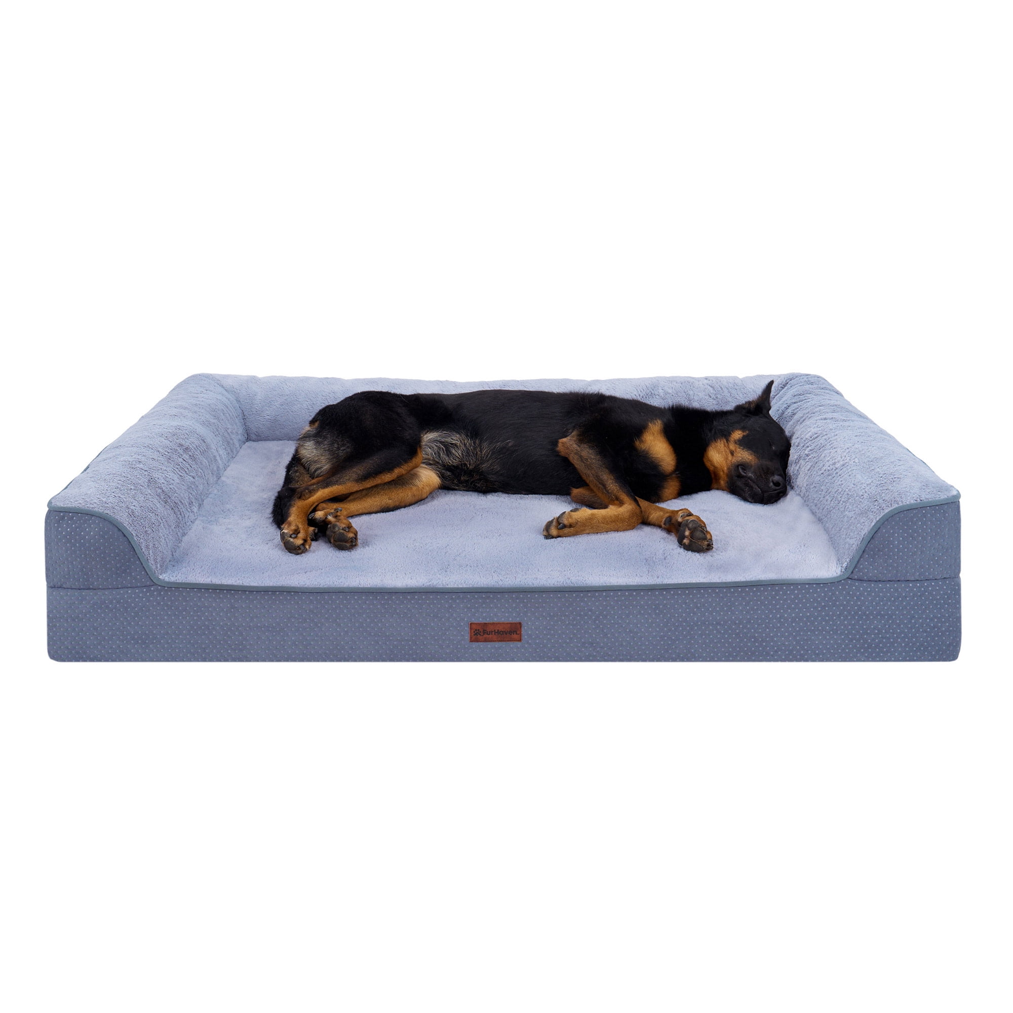 FurHaven Jumbo Plus (53"x40") Cooling Gel Dog Bed – Cool Gel Memory Foam Sofa Pet Bed, Embossed Velvet, Removable Washable Cover, Steel Blue