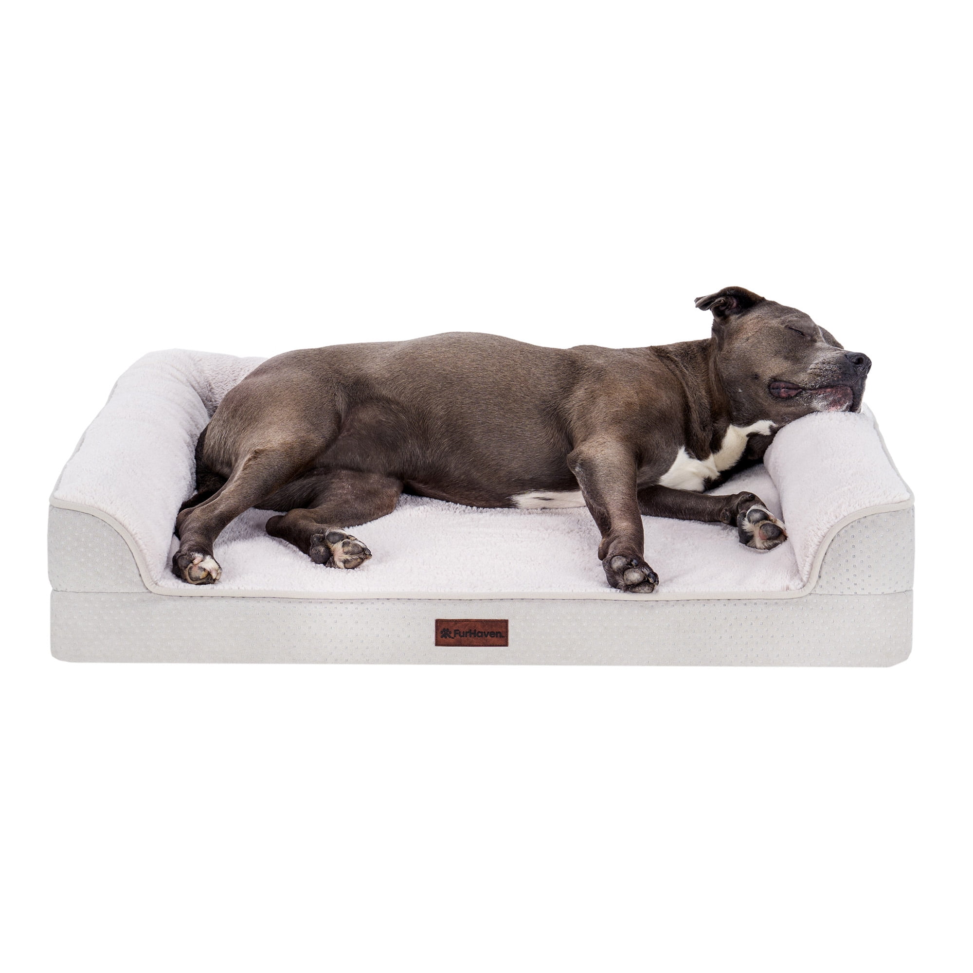 FurHaven Large (36"x27") Cooling Gel Dog Bed – Cool Gel Memory Foam Sofa Pet Bed, Embossed Velvet, Removable Washable Cover, Clay