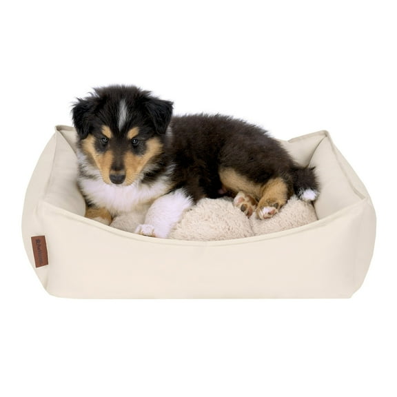 FurHaven Leather Look Cozy Couch Pet Bed for Dogs and Cats - Bone, Small