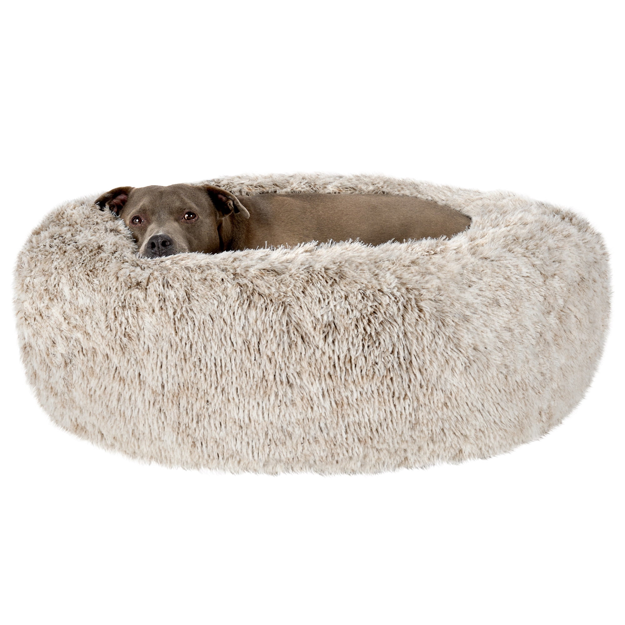 FurHaven Long Fur Calming Cuddler Donut Bed, Driftwood Brown, Large, 1 Count
