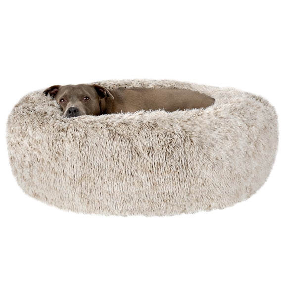 FurHaven Long Fur Calming Cuddler Donut Bed, Driftwood Brown, Large, 1 Count