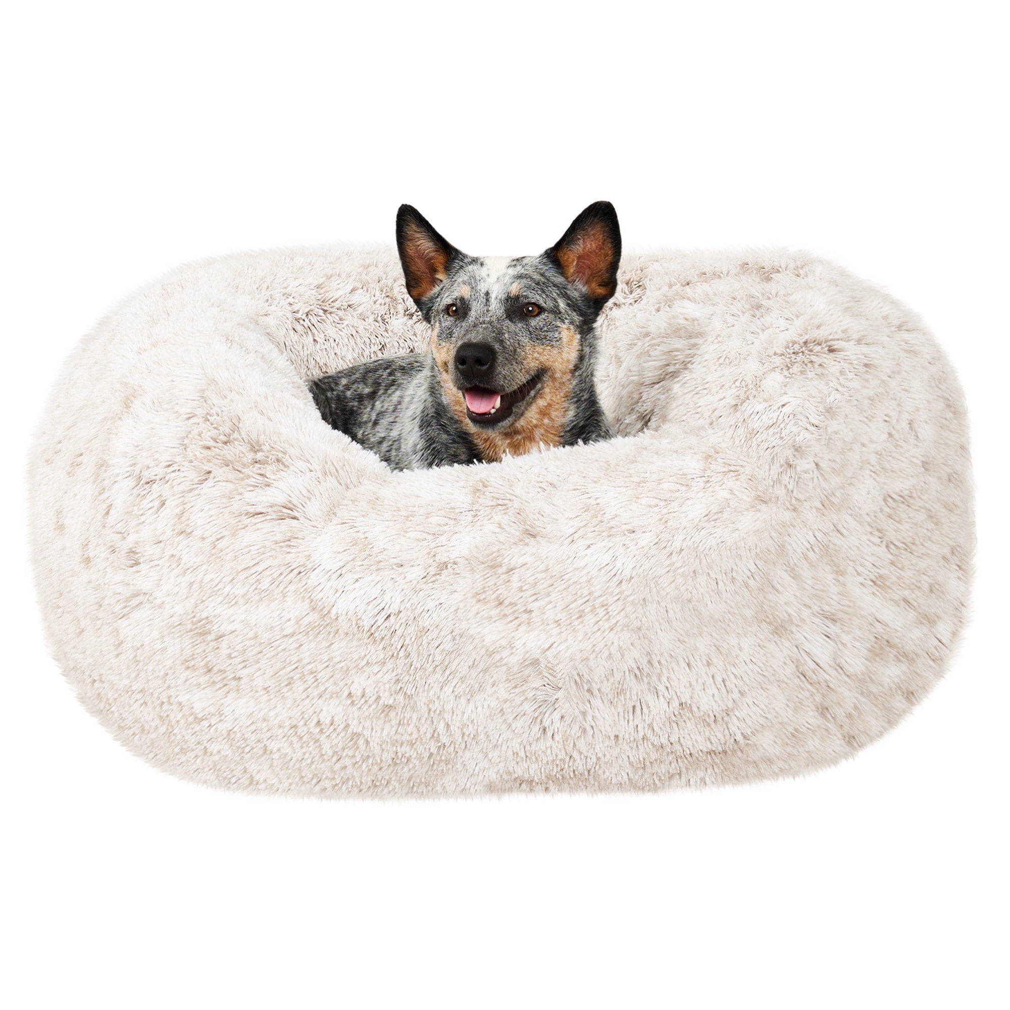 FurHaven Long Fur Calming Cuddler Donut Bed, Driftwood Brown, Medium, 1 Count
