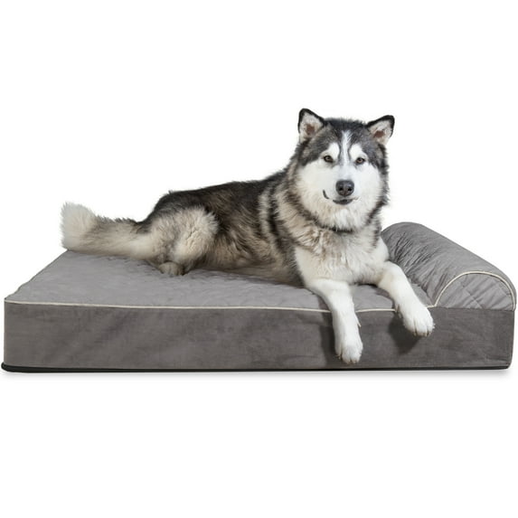 FurHaven | Orthopedic Goliath Quilted Faux Fur & Velvet Chaise Lounge Pet Bed for Dogs & Cats, Gray, 3XL
