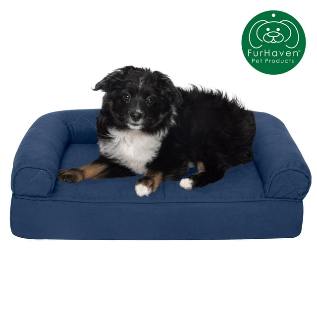 FurHaven | Orthopedic Quilted Sofa Pet Bed for Dogs & Cats, Navy, Small