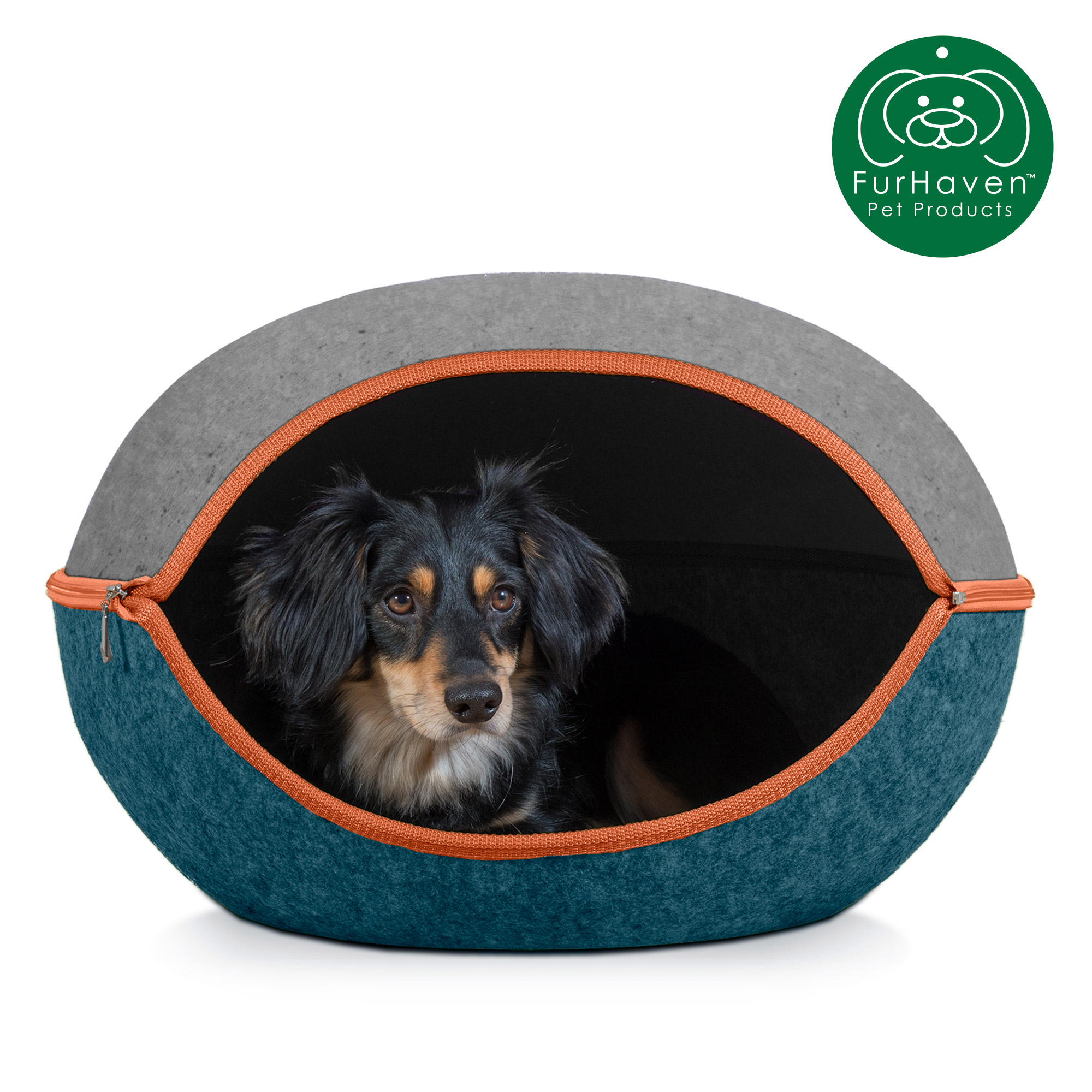 FurHaven Pet Cat Furniture Two Color Round Felt Pet Bed for Cats Small Dogs Heather Gray Lagoon Blue Small One Size Walmart