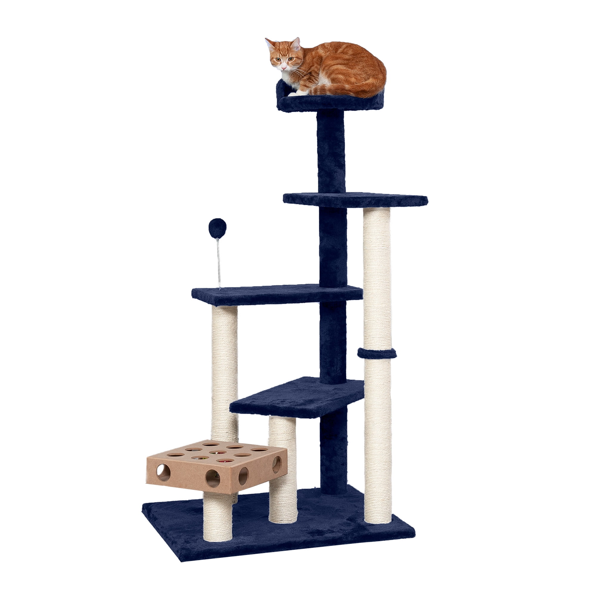FurHaven Pet Cat Tree Tiger Tough Cat Tree House Furniture for Cats Kittens Play Stairs Blue