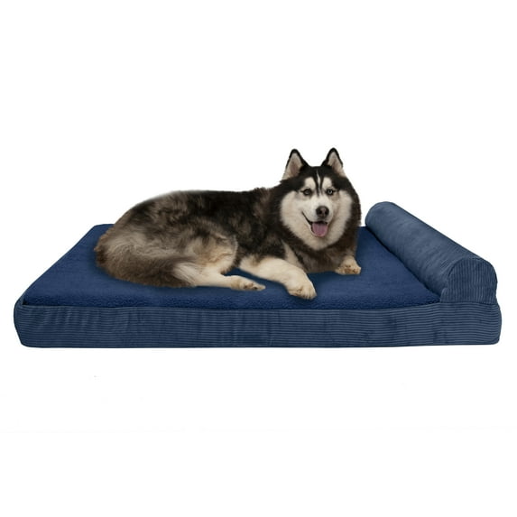 FurHaven Pet Dog Bed | Cooling Gel Memory Foam Orthopedic Faux Fleece & Corduroy Lounge Pet Bed for Dogs & Cats, Navy, Jumbo Plus