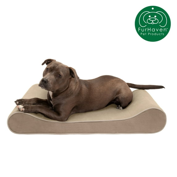 FurHaven Pet Dog Bed | Cooling Gel Memory Foam Orthopedic Microvelvet Luxe Lounger Pet Bed for Dogs & Cats, Clay, Large
